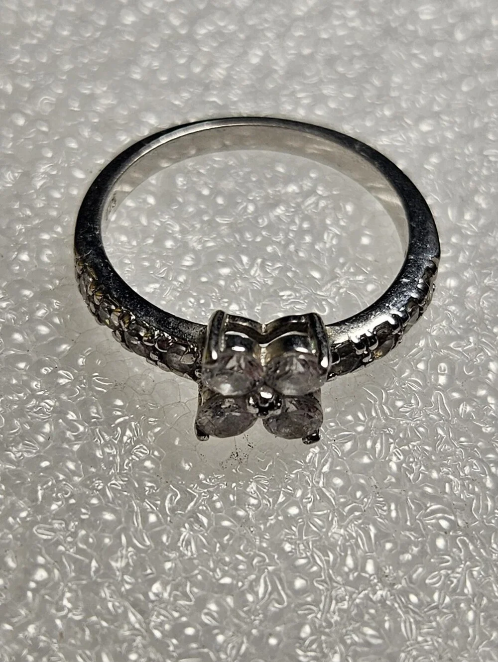 Silver Floral Cluster Ring with Clear Stones - Women Jewelry